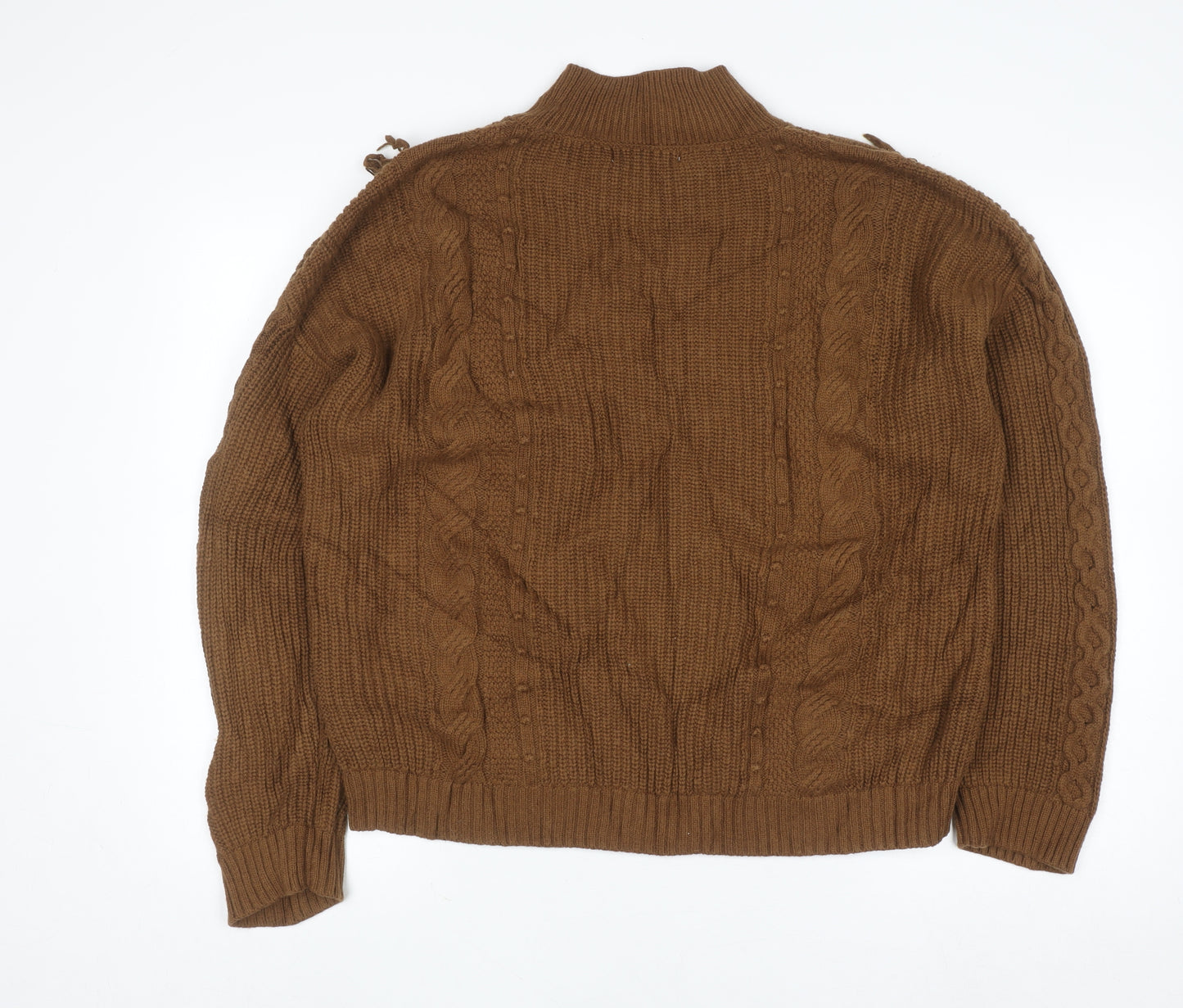 Marks and Spencer Per Una Women’s Brown Cable-Knit Mock Neck Jumper M