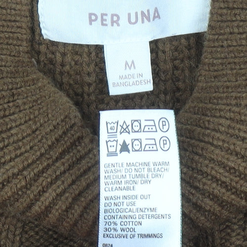 Marks and Spencer Per Una Women’s Brown Cable-Knit Mock Neck Jumper M