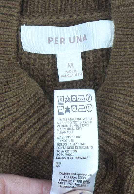 Marks and Spencer Per Una Women’s Brown Cable-Knit Mock Neck Jumper M