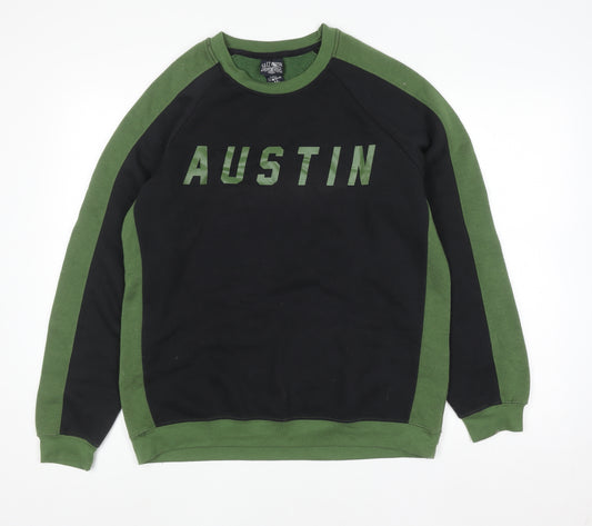 Salt Creek Men's Black Green Austin Crew Neck Sweatshirt M