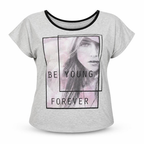 New Look Women Grey Graphic T-Shirt Size 16 Short Sleeve Polyester Viscose
