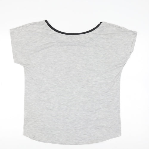 New Look Women Grey Graphic T-Shirt Size 16 Short Sleeve Polyester Viscose
