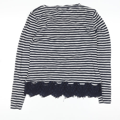 Superdry Women's Blue Striped Lace Hem Long Sleeve T-Shirt Size 10