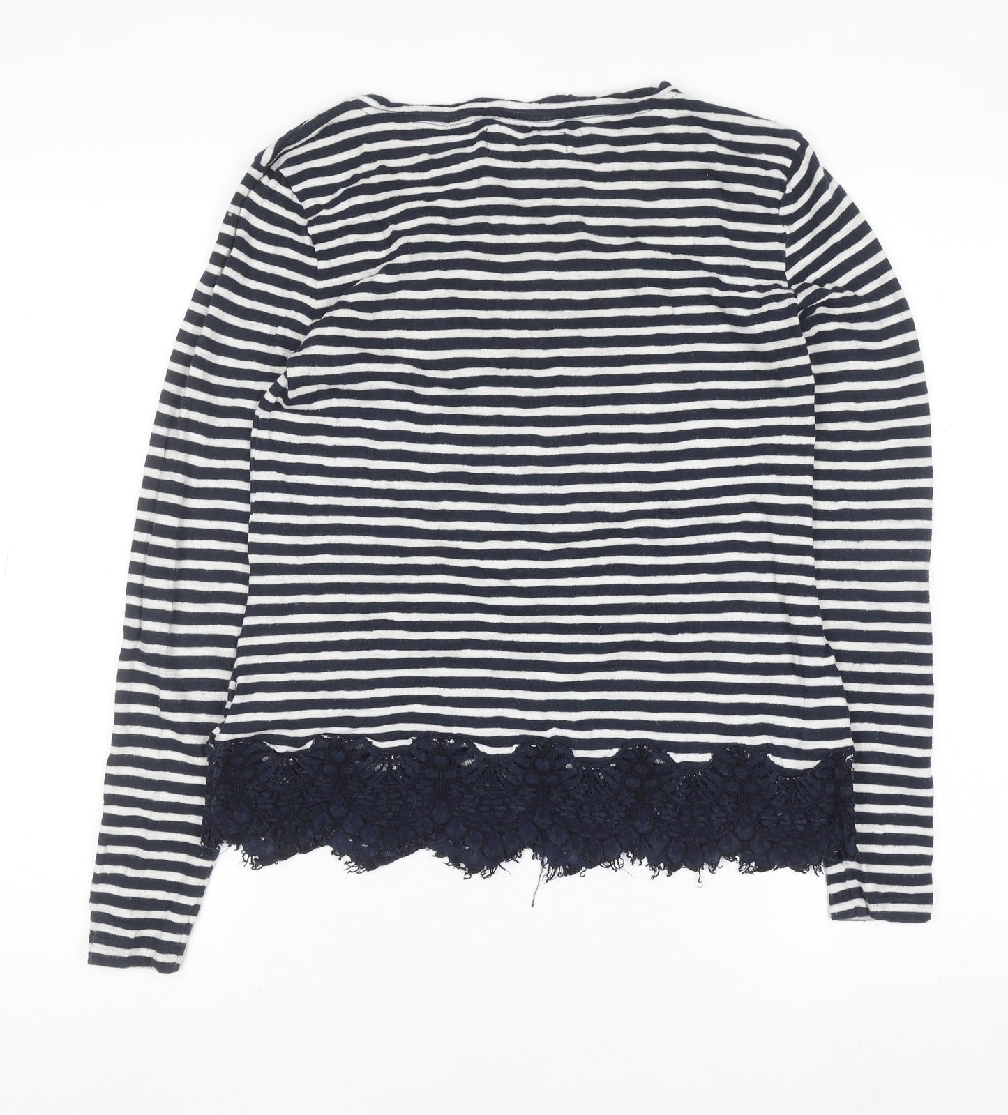 Superdry Women's Blue Striped Lace Hem Long Sleeve T-Shirt Size 10