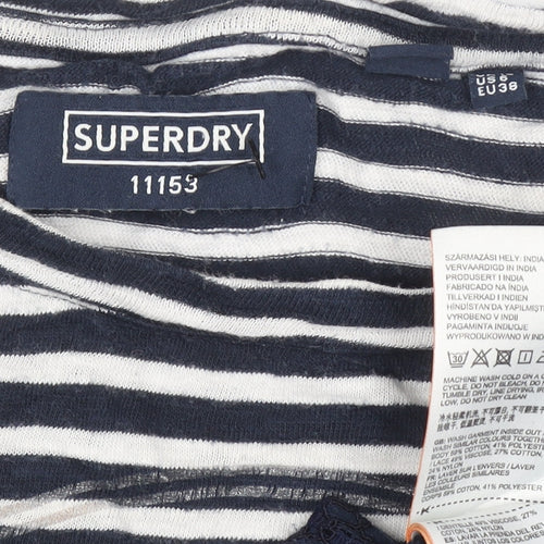 Superdry Women's Blue Striped Lace Hem Long Sleeve T-Shirt Size 10