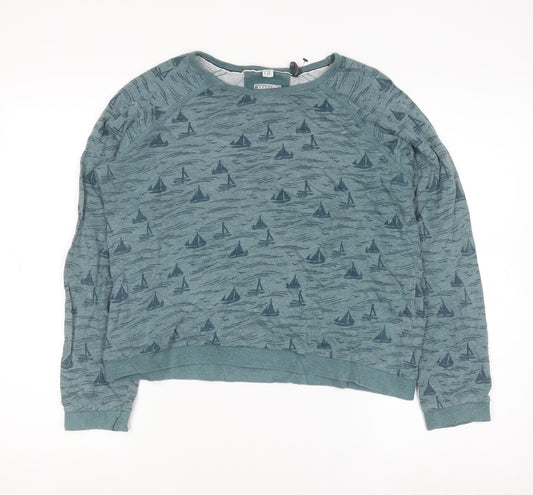 Seasalt Women Blue Boat Print Pullover Sweatshirt UK 12 Organic Cotton