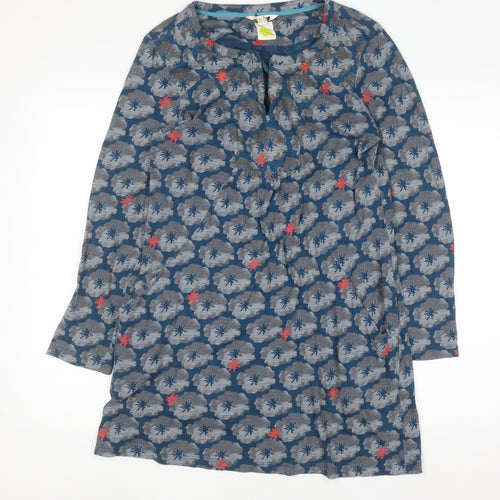 White Stuff Womens Blue Floral Shift Dress Size 12 Cotton Long Sleeve