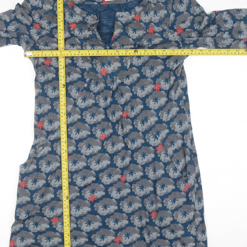 White Stuff Womens Blue Floral Shift Dress Size 12 Cotton Long Sleeve
