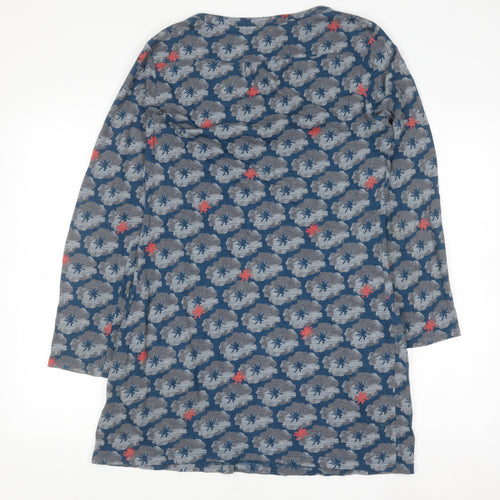 White Stuff Womens Blue Floral Shift Dress Size 12 Cotton Long Sleeve