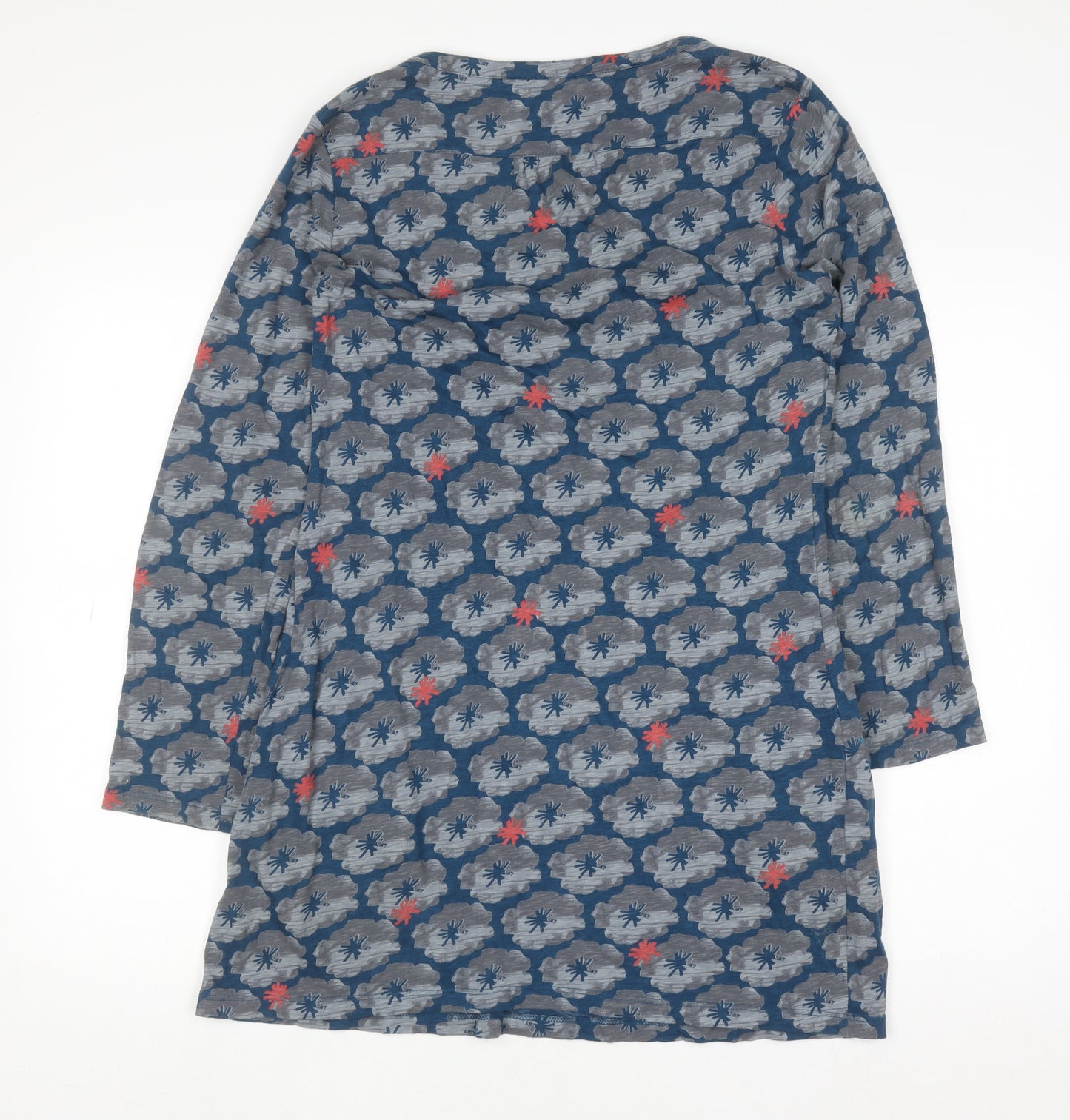 White Stuff Womens Blue Floral Shift Dress Size 12 Cotton Long Sleeve