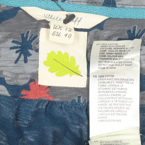 White Stuff Womens Blue Floral Shift Dress Size 12 Cotton Long Sleeve