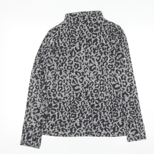 Oasis Women’s Grey Leopard Print Roll Neck Long Sleeve Top Size M