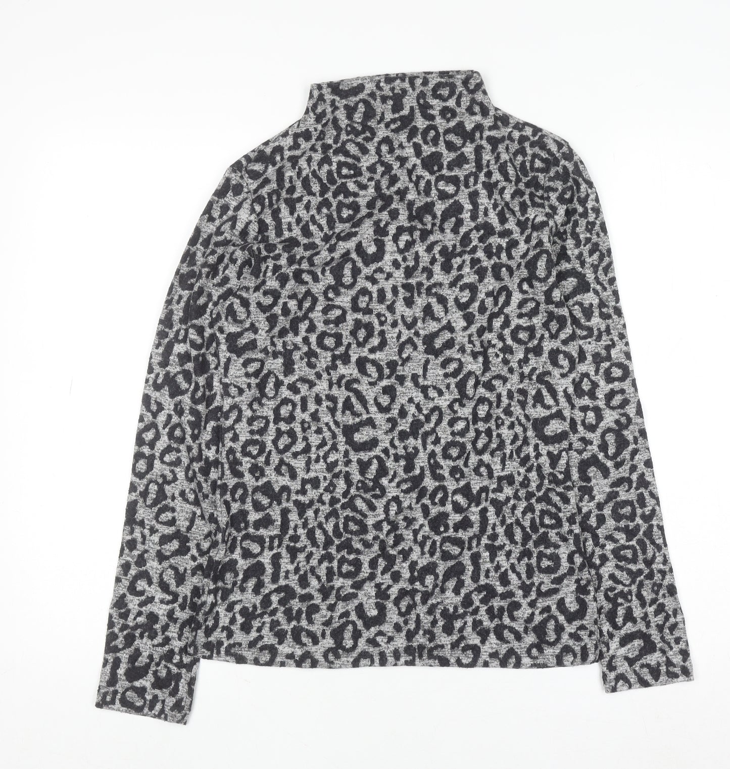 Oasis Women’s Grey Leopard Print Roll Neck Long Sleeve Top Size M