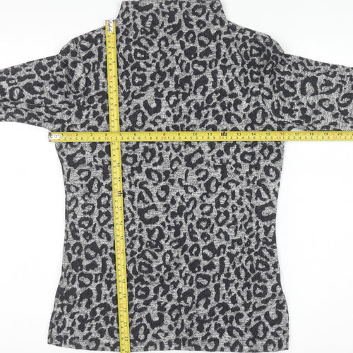 Oasis Women’s Grey Leopard Print Roll Neck Long Sleeve Top Size M