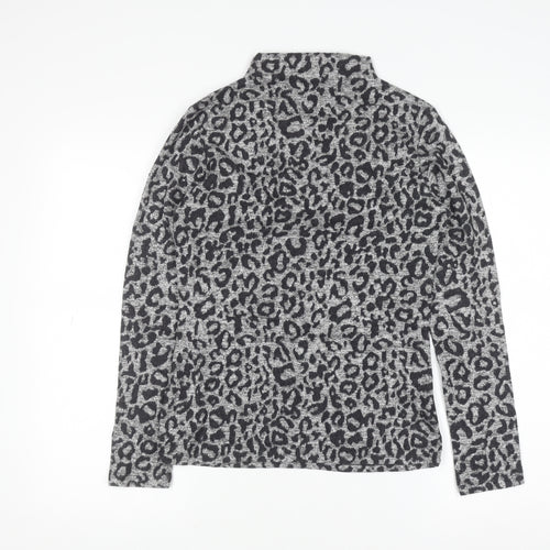 Oasis Women’s Grey Leopard Print Roll Neck Long Sleeve Top Size M