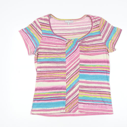 Marks and Spencer Per Una Women's Multicoloured Striped Linen Blend T-Shirt Size 14