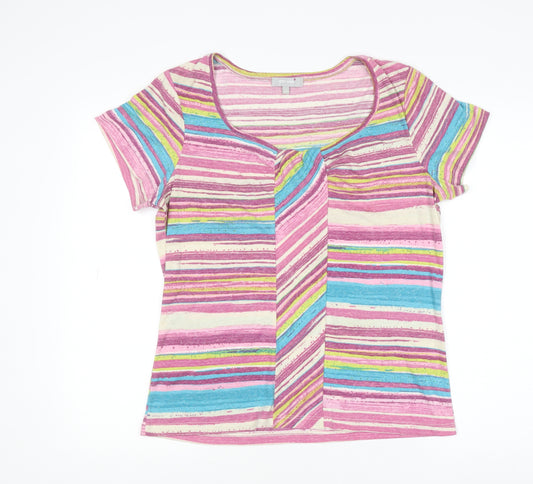 Marks and Spencer Per Una Women's Multicoloured Striped Linen Blend T-Shirt Size 14