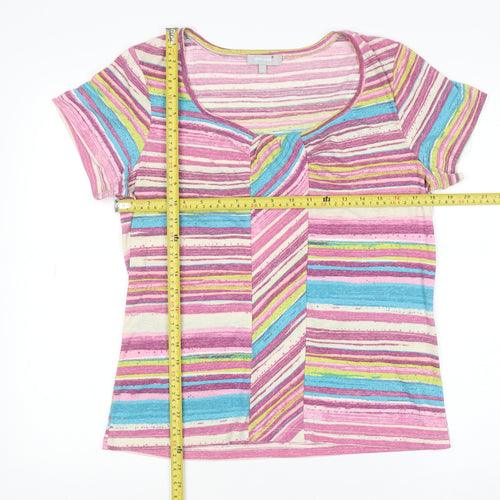 Marks and Spencer Per Una Women's Multicoloured Striped Linen Blend T-Shirt Size 14