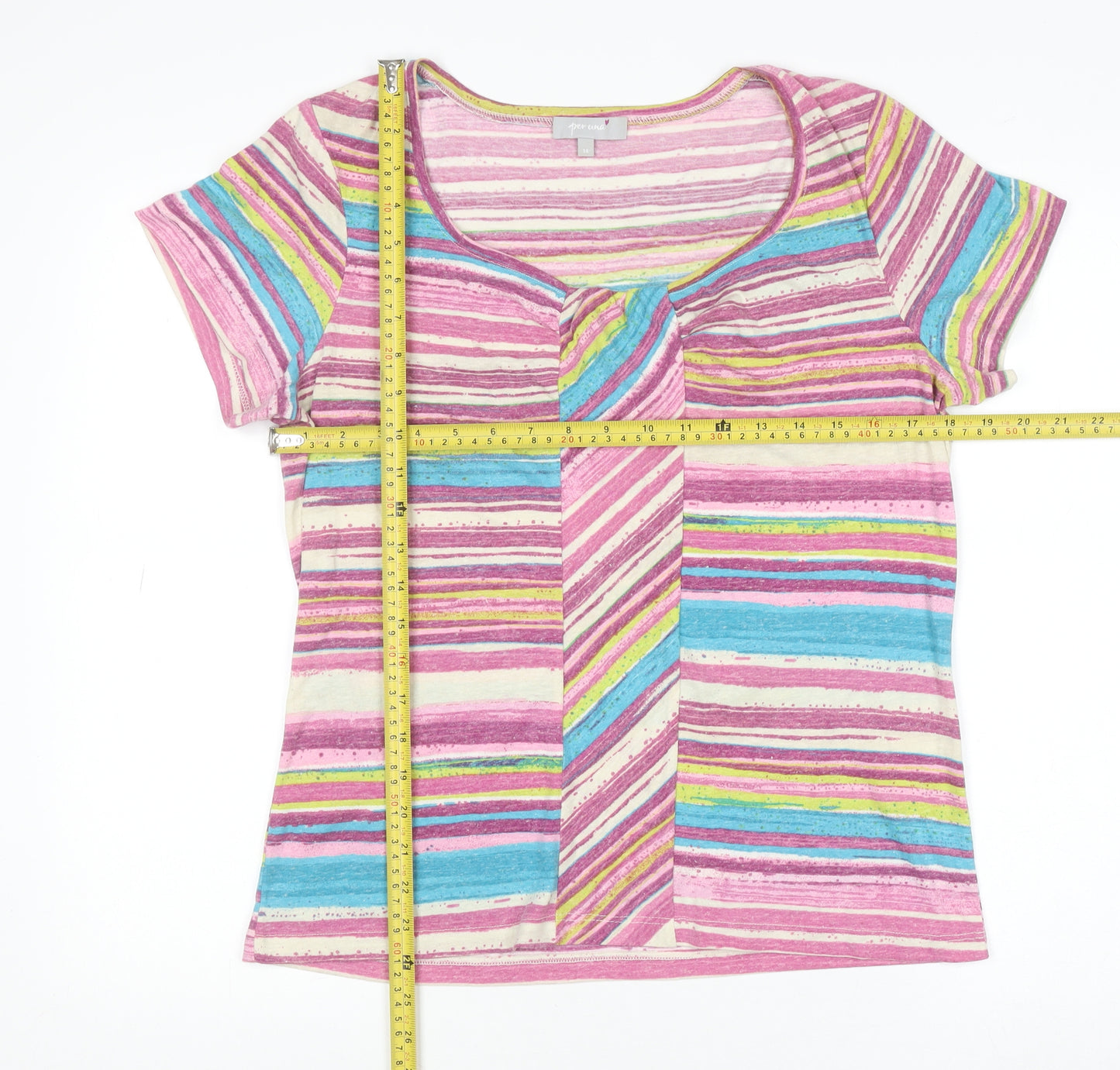 Marks and Spencer Per Una Women's Multicoloured Striped Linen Blend T-Shirt Size 14