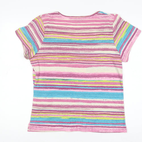 Marks and Spencer Per Una Women's Multicoloured Striped Linen Blend T-Shirt Size 14