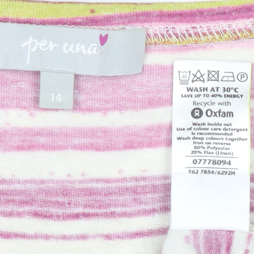 Marks and Spencer Per Una Women's Multicoloured Striped Linen Blend T-Shirt Size 14