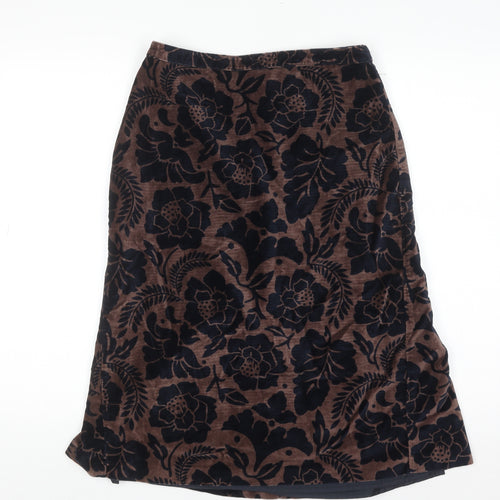 Boden Women’s Brown Floral Cotton Velvet Midi A-Line Skirt Size 10L