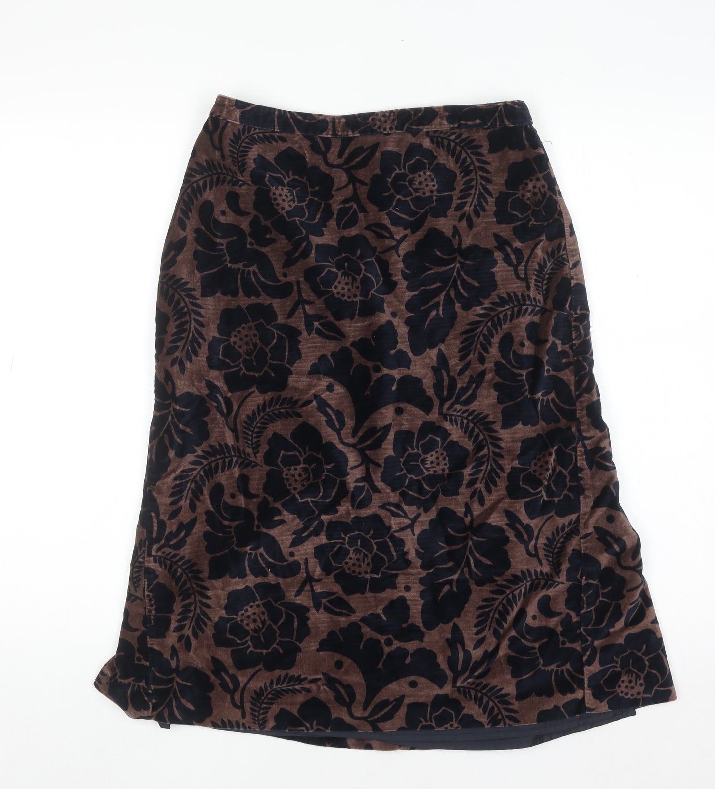 Boden Women’s Brown Floral Cotton Velvet Midi A-Line Skirt Size 10L