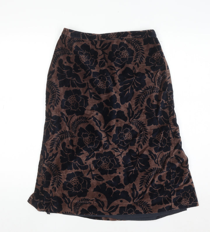 Boden Women’s Brown Floral Cotton Velvet Midi A-Line Skirt Size 10L