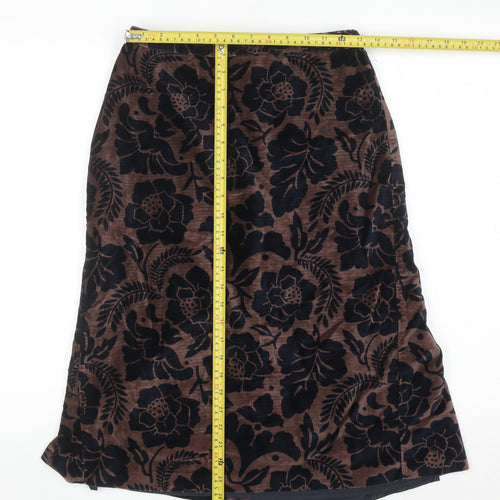 Boden Women’s Brown Floral Cotton Velvet Midi A-Line Skirt Size 10L