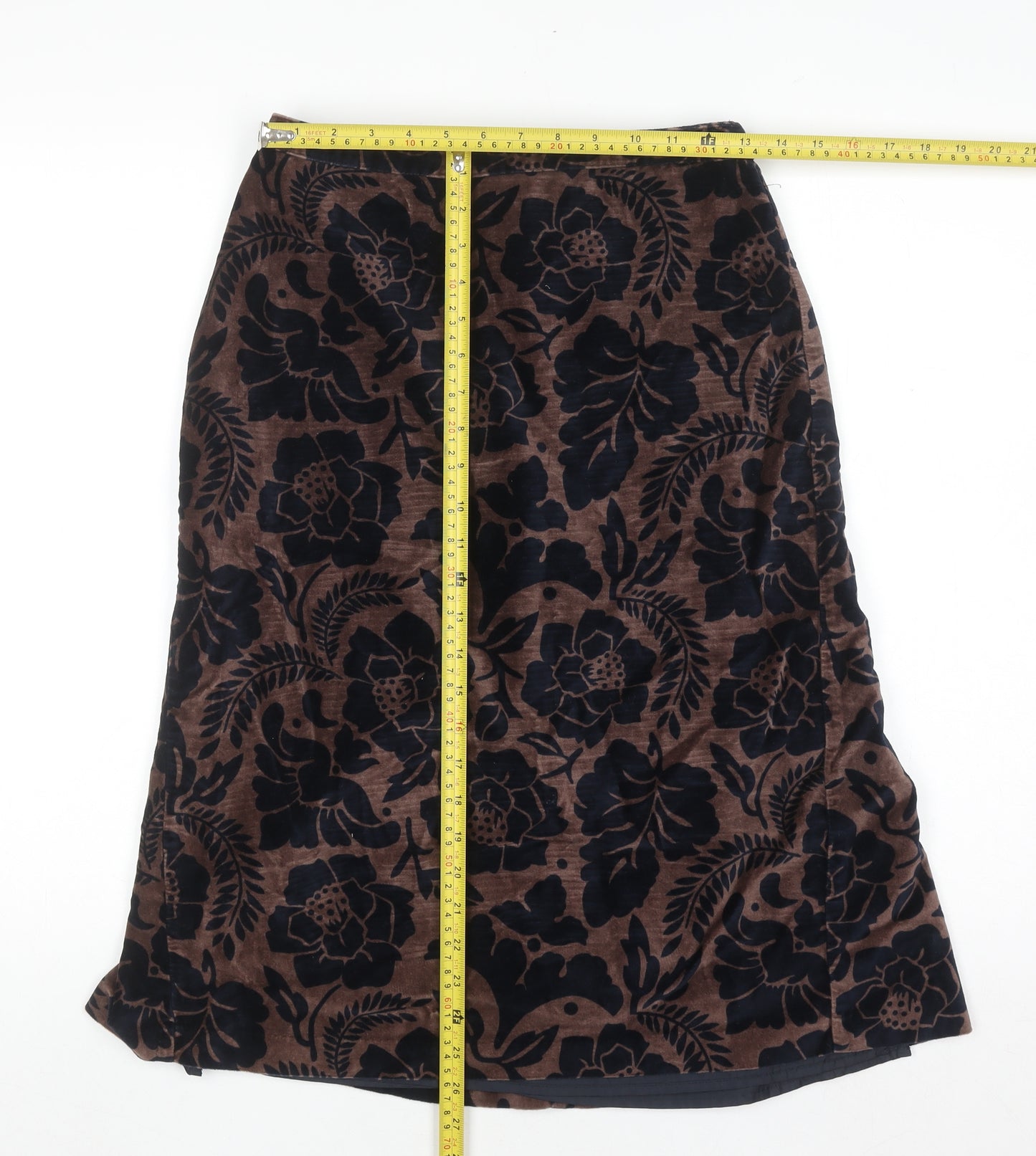 Boden Women’s Brown Floral Cotton Velvet Midi A-Line Skirt Size 10L