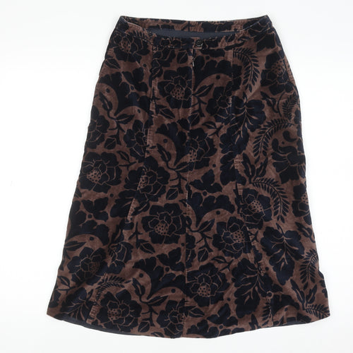 Boden Women’s Brown Floral Cotton Velvet Midi A-Line Skirt Size 10L