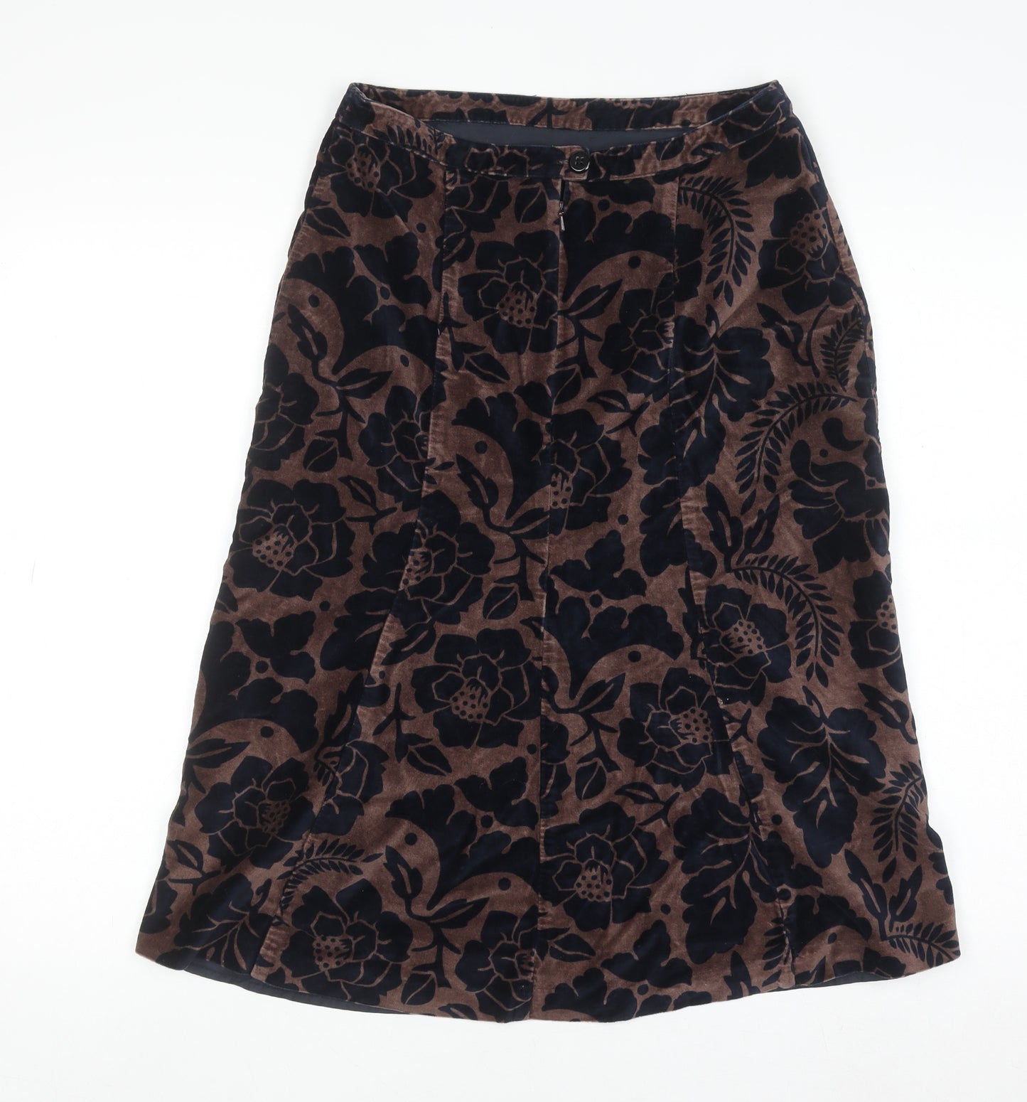 Boden Women’s Brown Floral Cotton Velvet Midi A-Line Skirt Size 10L