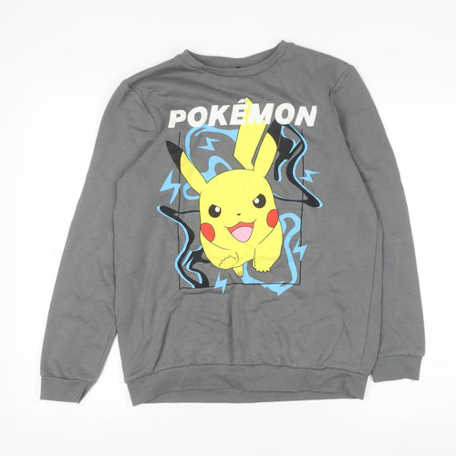 Pokémon Boys Grey Pikachu Sweatshirt 12-13 Years Crew Neck Cotton Blend