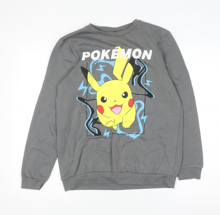 Pokémon Boys Grey Pikachu Sweatshirt 12-13 Years Crew Neck Cotton Blend