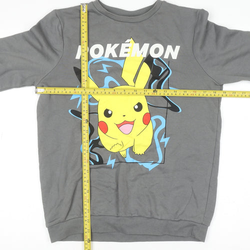 Pokémon Boys Grey Pikachu Sweatshirt 12-13 Years Crew Neck Cotton Blend