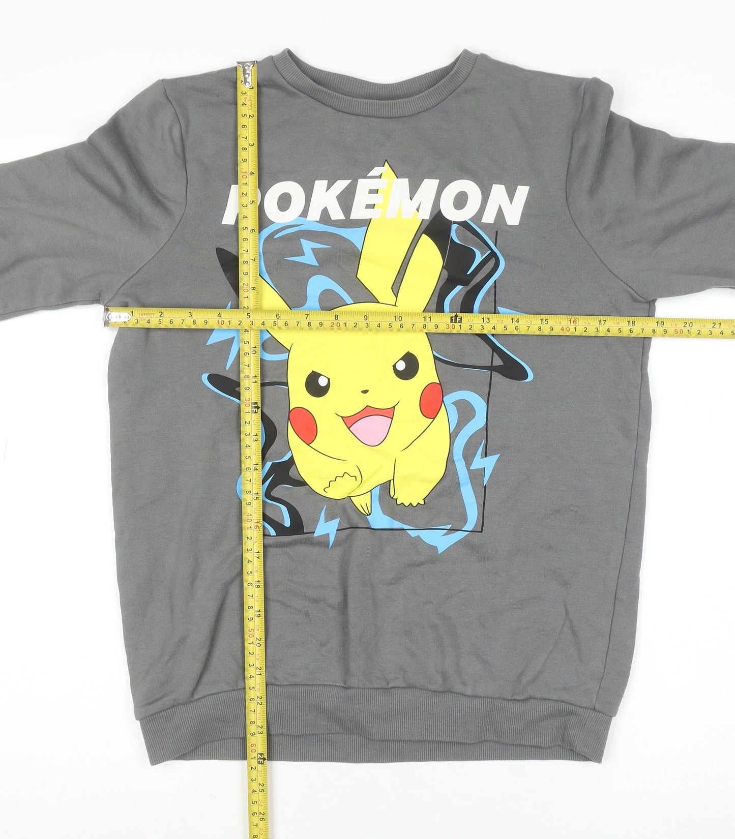 Pokémon Boys Grey Pikachu Sweatshirt 12-13 Years Crew Neck Cotton Blend