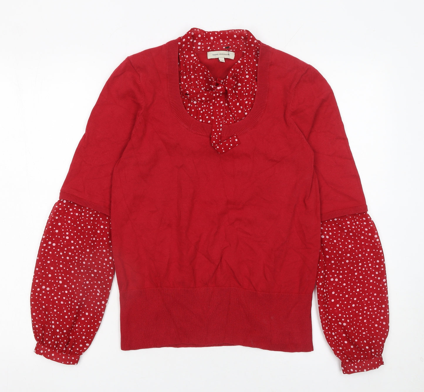 Rocha.John Rocha Womens Red Size 14 Polka Dot Sleeve Jumper
