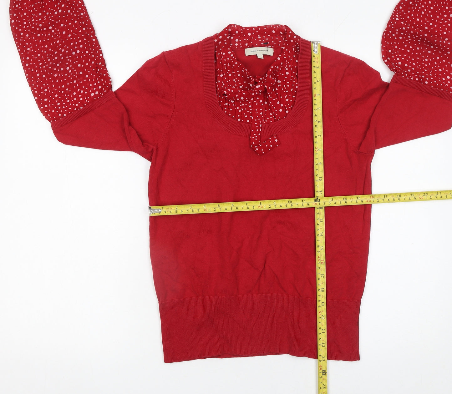 Rocha.John Rocha Womens Red Size 14 Polka Dot Sleeve Jumper