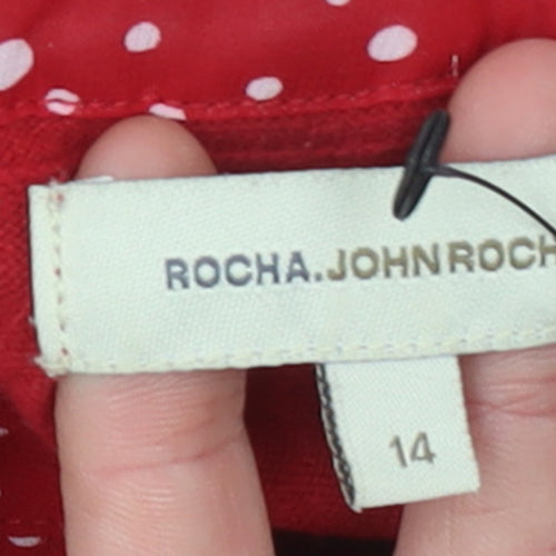 Rocha.John Rocha Womens Red Size 14 Polka Dot Sleeve Jumper