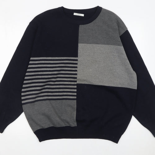 Marks and Spencer Men’s Grey Wool Blend Striped Crew Neck Jumper L