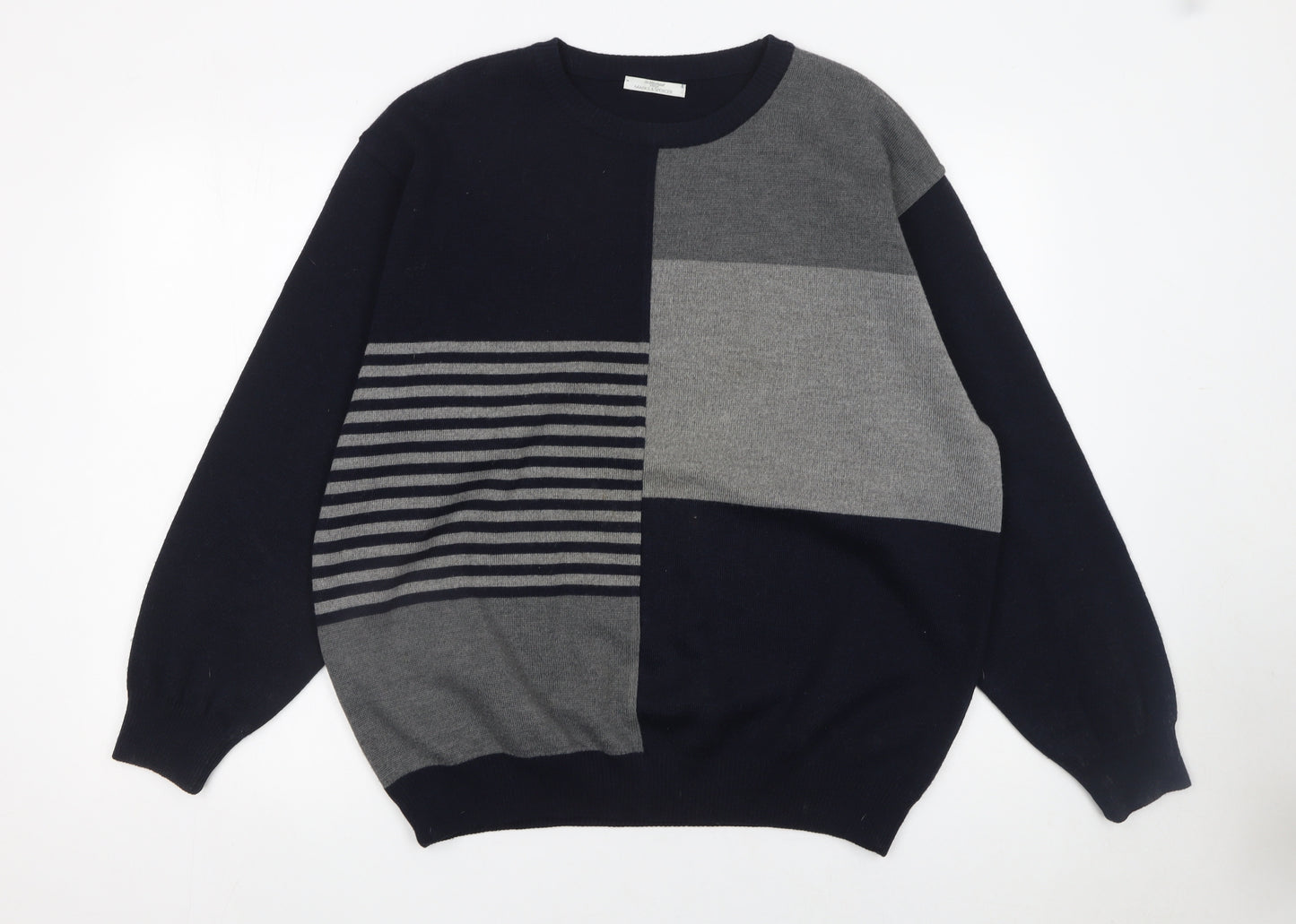 Marks and Spencer Men’s Grey Wool Blend Striped Crew Neck Jumper L
