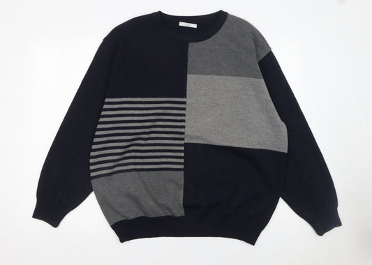 Marks and Spencer Men’s Grey Wool Blend Striped Crew Neck Jumper L