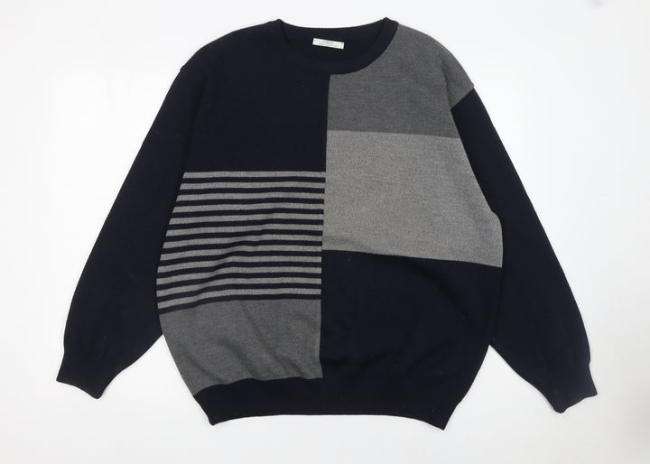 Marks and Spencer Men’s Grey Wool Blend Striped Crew Neck Jumper L