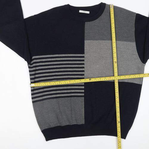 Marks and Spencer Men’s Grey Wool Blend Striped Crew Neck Jumper L