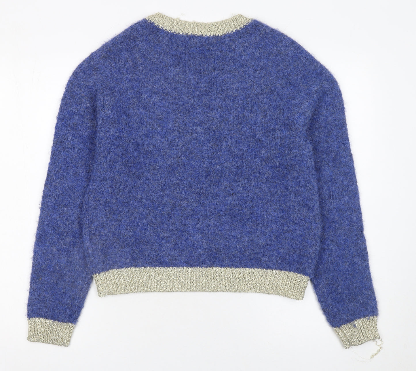 CULTURE Women's Blue V-Neck Chunky Knit Wool Blend Jumper XS
