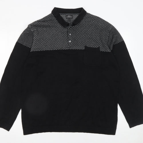 Next Men's Black XL Long Sleeve Geometric Knit Polo Shirt