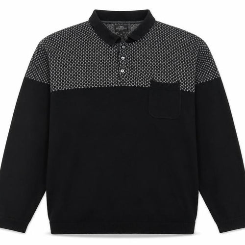 Next Men's Black XL Long Sleeve Geometric Knit Polo Shirt