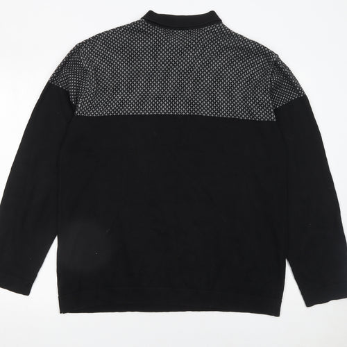 Next Men's Black XL Long Sleeve Geometric Knit Polo Shirt