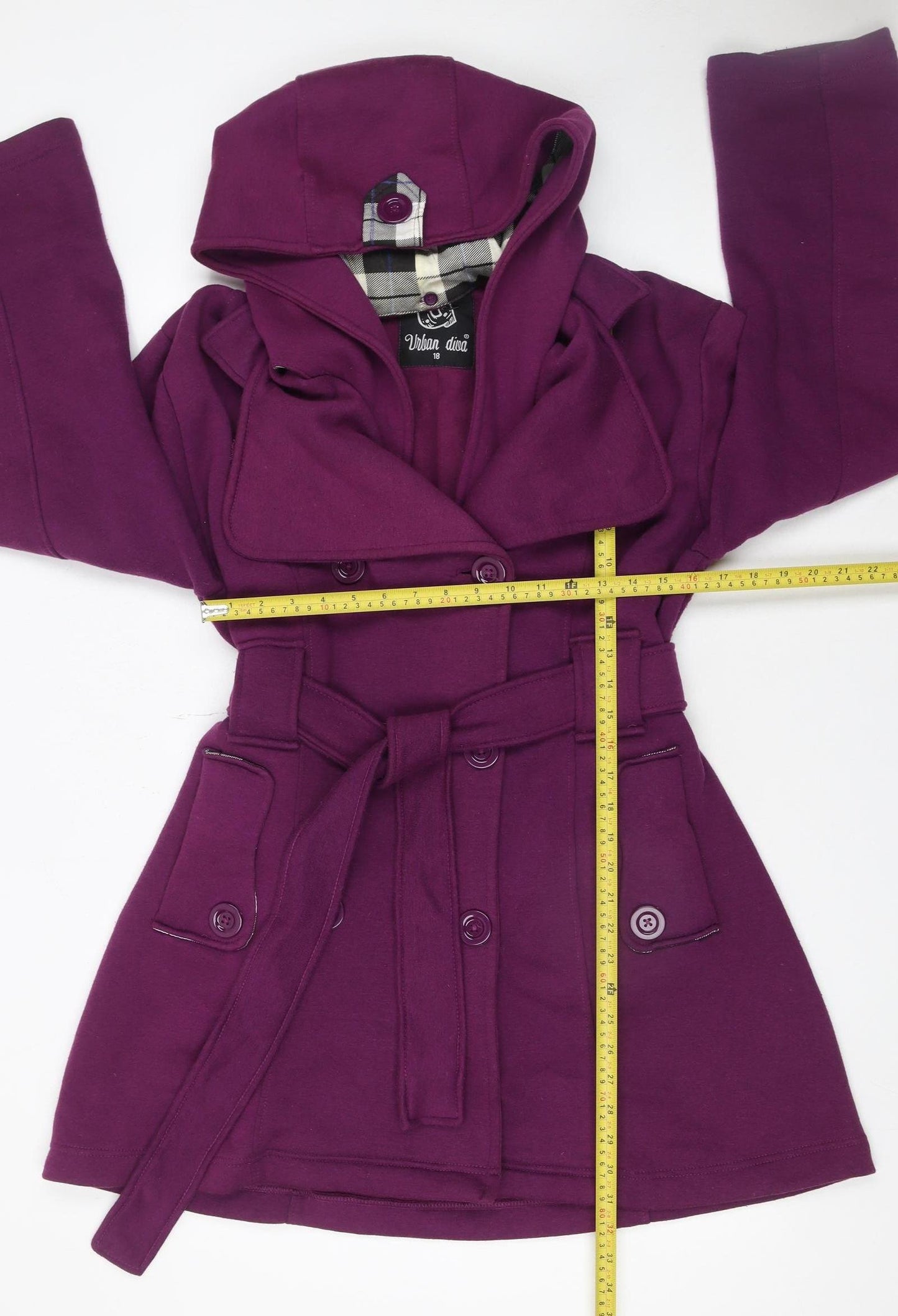 Urban Diva Women's Purple Hooded Belted Trench Coat Size 18