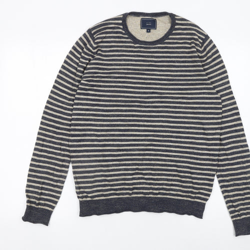 John Lewis Men's Blue Striped Cotton Crew Neck Jumper Size S